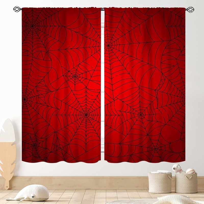 TKUYO Super Hero Spider Curtains, Red Superhero Spider Web Boys Curtains for Kids Baby Room Living Room Bedroom Nursery Playroom Blackout Drapes 2 Panel Sets, 63"x72" Inch - Image 1